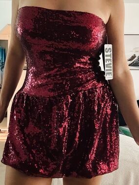 Steve Madden NWT sequin removable Straps drop waist bubble dress size L
